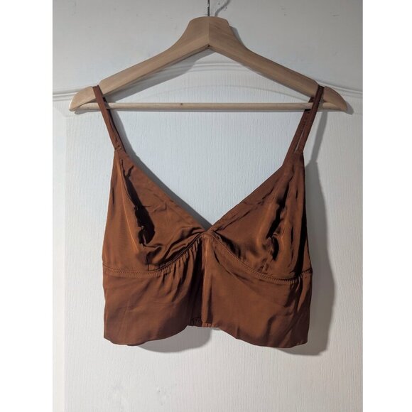 NEW! Aerie | Satin Corset Cropped Tank In Copper - Picture 2 of 10